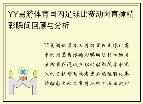 YY易游体育国内足球比赛动图直播精彩瞬间回顾与分析